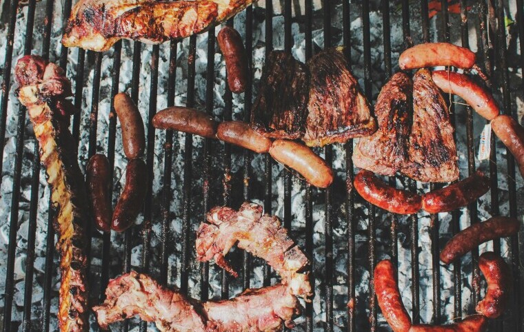 grilling food on hot grates