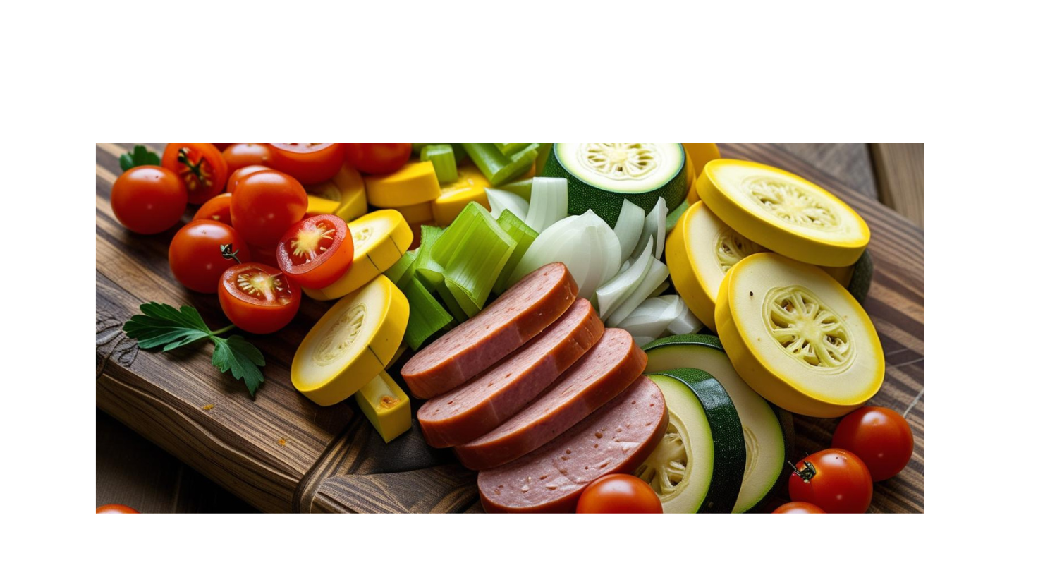 sliced smoked sausage and vegetables